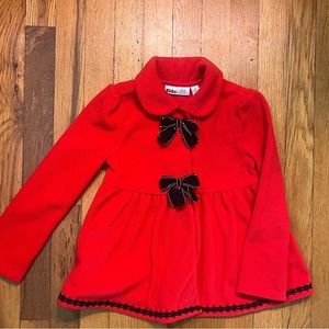 Girls Christmas Coat Size 5 Red with black bow details